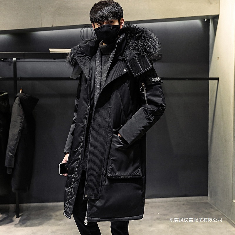 2025 New Large Fur Collar Mid-Length down Jacket Men's Thickeneded Warm Over-The-Knee Multi-Flap Pocket Pants Winter Jacket