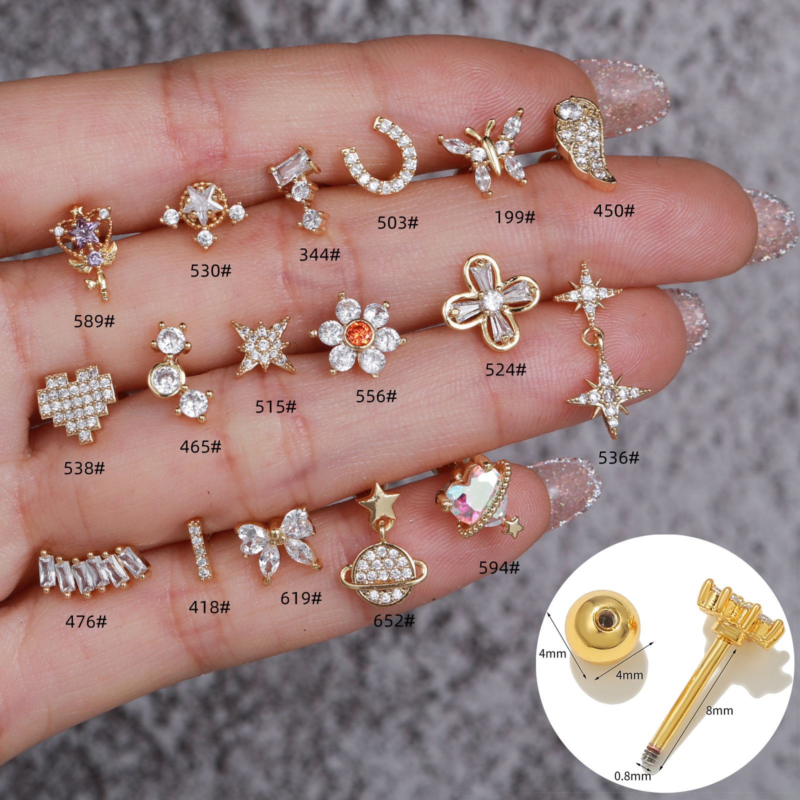 Fashion Star Brass Inlay Zircon Ear Studs 1 Piece