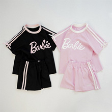 女童夏装中大童短袖套装小女孩运动衣服女宝宝夏季字母蝴蝶结t恤