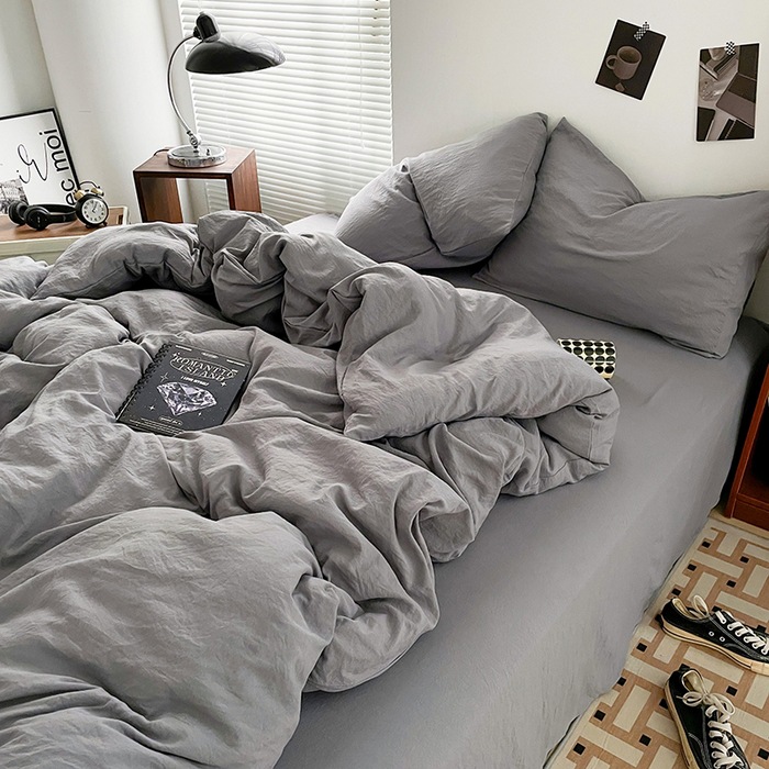 Pure Cotton Four Piece Bedding Set Solid Colour Brushed Sheets_voghion.com