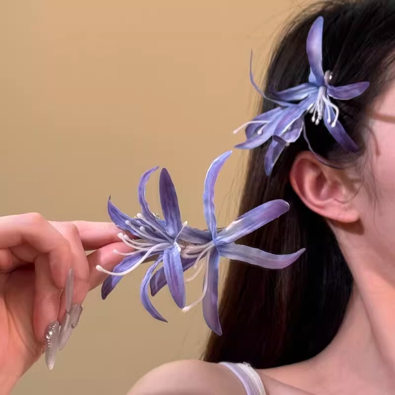 Super Fairy Summer Pure Lust Style Purple Orchid Flower Hairpin Female Sweet Elegant Side Clip Photo Atmosphere Headdress