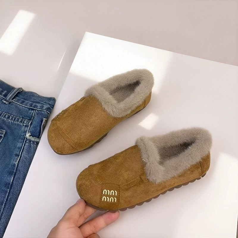 Demi‑season warm slippers, PVC upper, suede‑effect and faux‑fur trim, Korean style, sizes 36–40