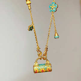 925纯银项链小众轻奢珐琅彩金色平安锁中国风金店高货同款同心锁