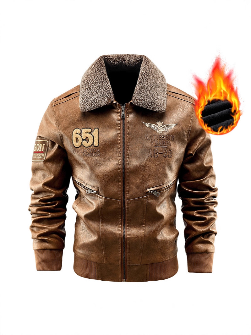 2025 transfronterizo mayorista Amazon spot solapa hombre chaqueta de cuero de gran tamaño invierno nuevo tipo de felpa para hombres