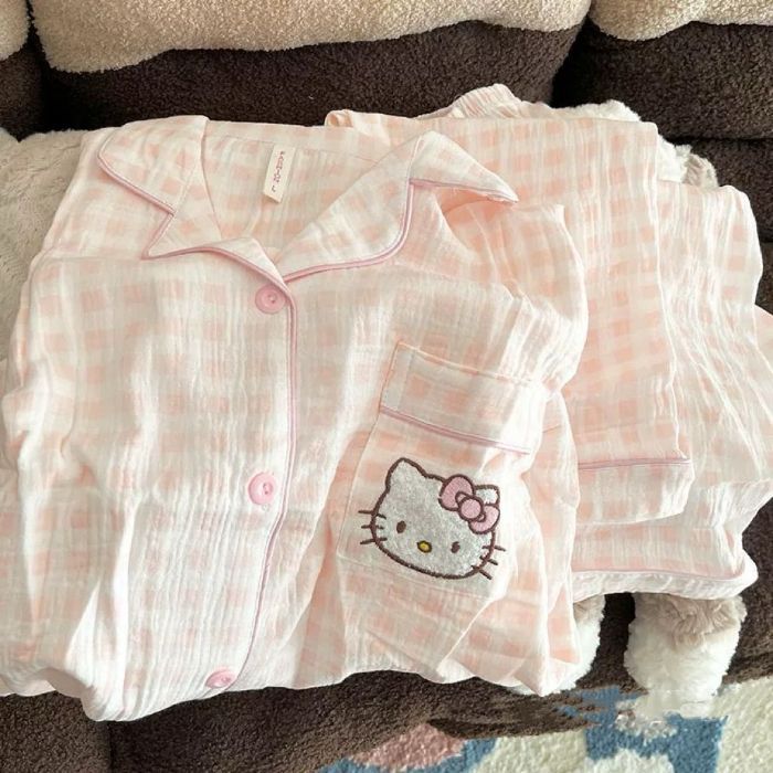 Venta al por mayor transfronteriza nuevo pijama de algodón de nube cárdigan de dibujos animados para mujer pantalones lindos de manga larga traje de servicio a domicilio de primavera y otoño