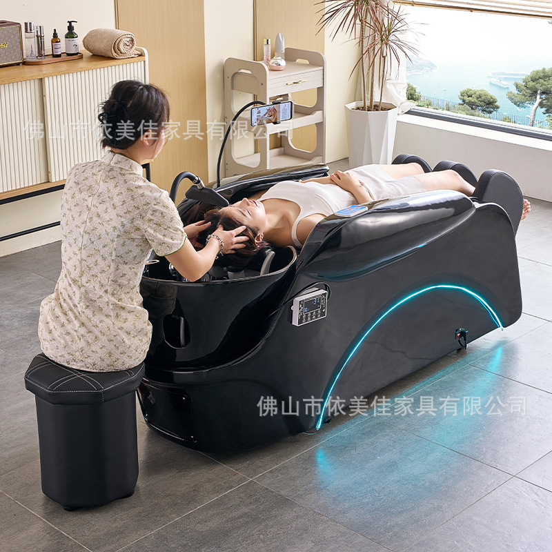 masaje eléctrico inteligente lavabos de cabello cama de tratamiento de cabeza de circulación de agua fumigante con soporte de teléfono móvil peluquería para belleza peluquería