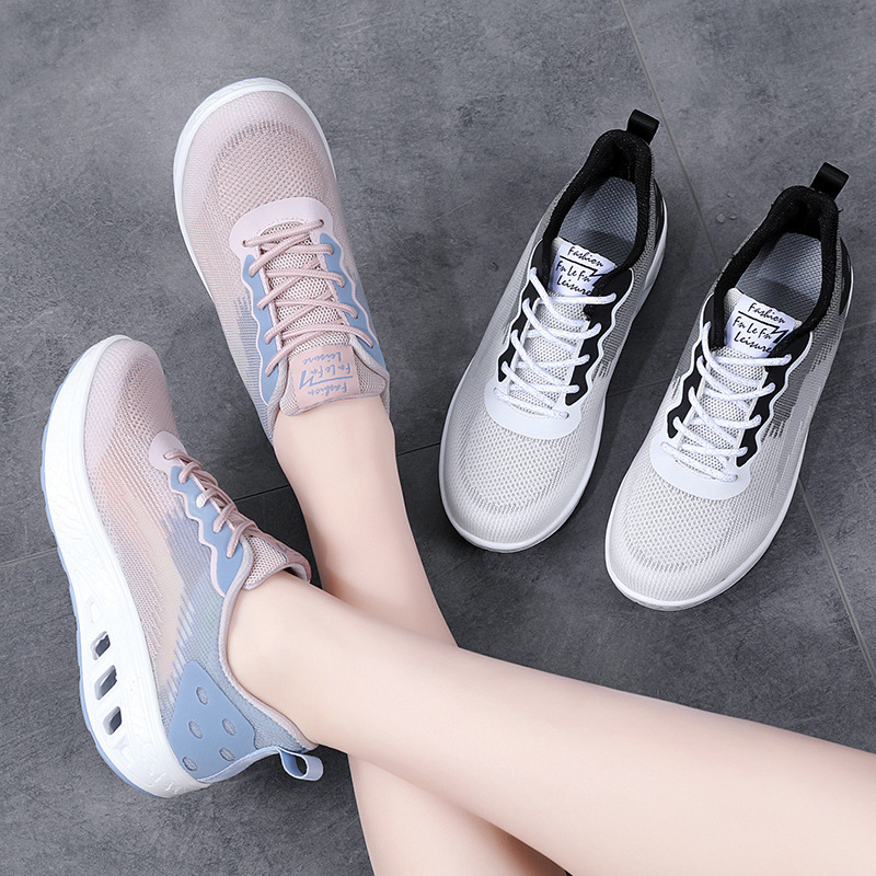 Sports Fly-woven Breathable Heightening Shoes 2022 Autumn New Thick-soled Yoyo Shoes Low-top Lace-up Casual Women's Shoes