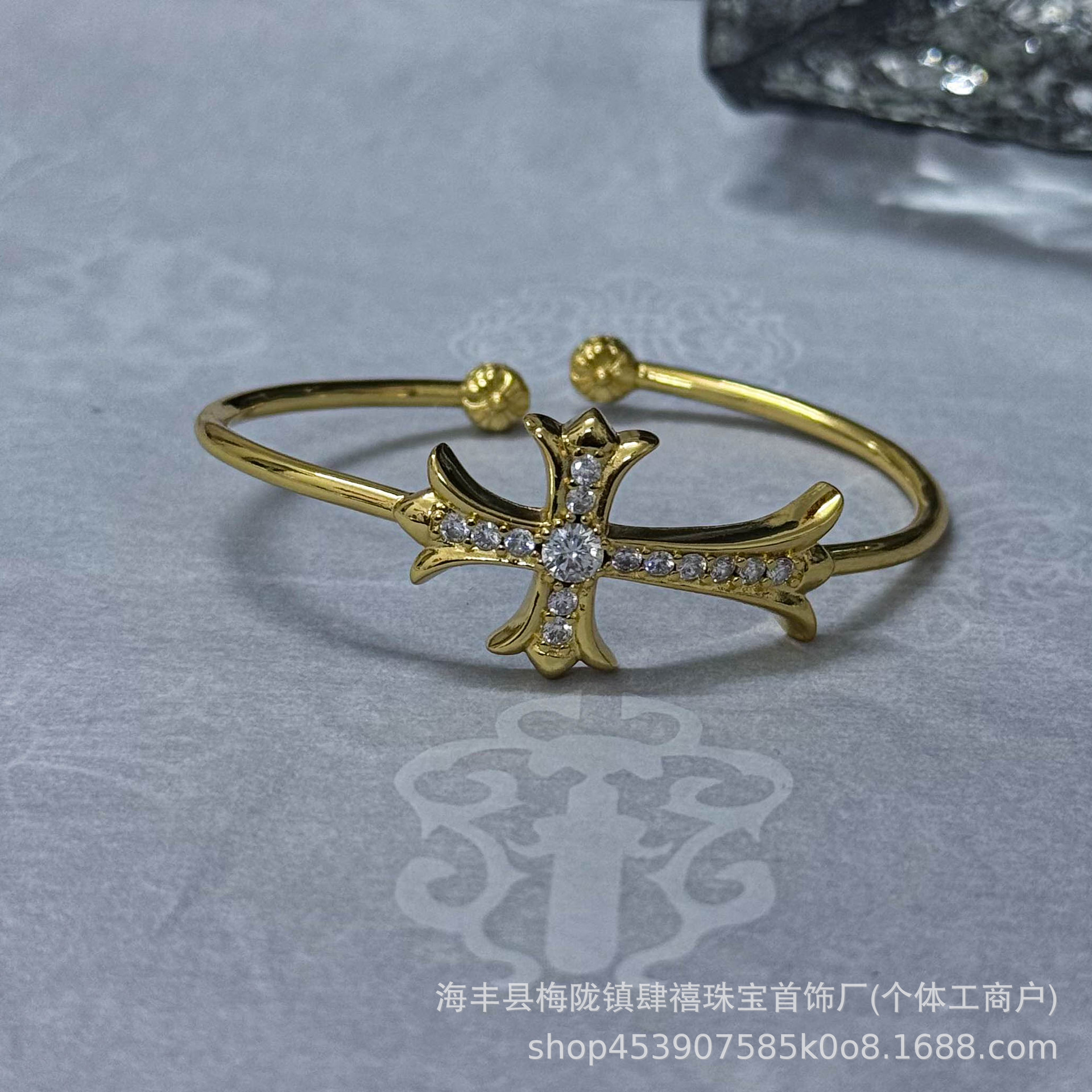 Chrome Hearts Cross Bracelet Metal Crystal Gold