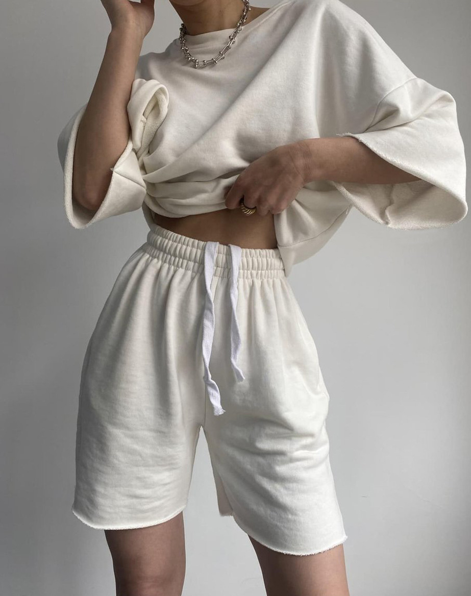 455g Weight 3/4 Length Sleeve Sleeve Length Cotton Blend, Polyester Fabric Type Shorts Co-ord Set Sets Type 2 Pieces Set Quantity Daily Occasion Round Neck Neckline Loose Fit Type Solid Color Pattern Summer, Spring Season Women's Gender Streetwear Style Daily Women's Streetwear Solid Color Cotton Blend Polyester Shorts Co-ord Set Shorts Sets 9
