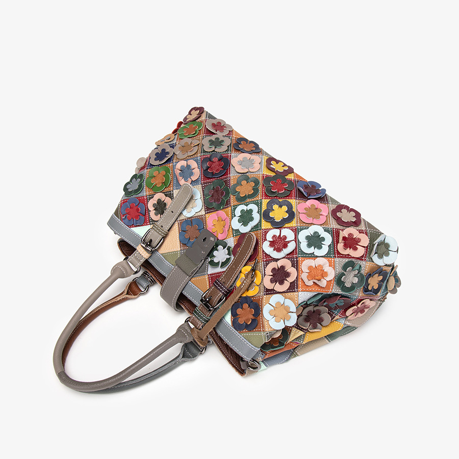 2025 Genuine Leather Handbag For Women - Handmade Trendy Niche Luxury Fashion Spliced Flower Shoulder & Crossbody Bag - Thumbnail 4