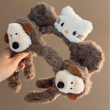 2025秋深咖掌门双狗小猫蝴蝶结发箍趣味可爱头箍显脸小拍照发卡女