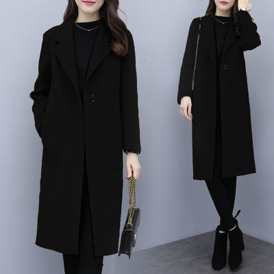 New Woolen Coat for Women 2025 Spring and Autumn Mid-Length Large Size Korean Style Loose Fashionable Elegant Trench Coat for Women