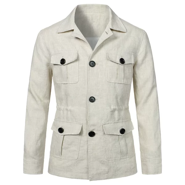 2023 Spring New Lapel Multi-Pocket Work Jacket Men's Casual Linen Kiwi Jacket Yj201