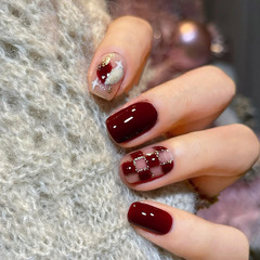 Red Date Sweet Heart Nail Art, Exquisite White Beauty, Red Checkerboard Nail Art, New Year Nail Art, Nail stickers
