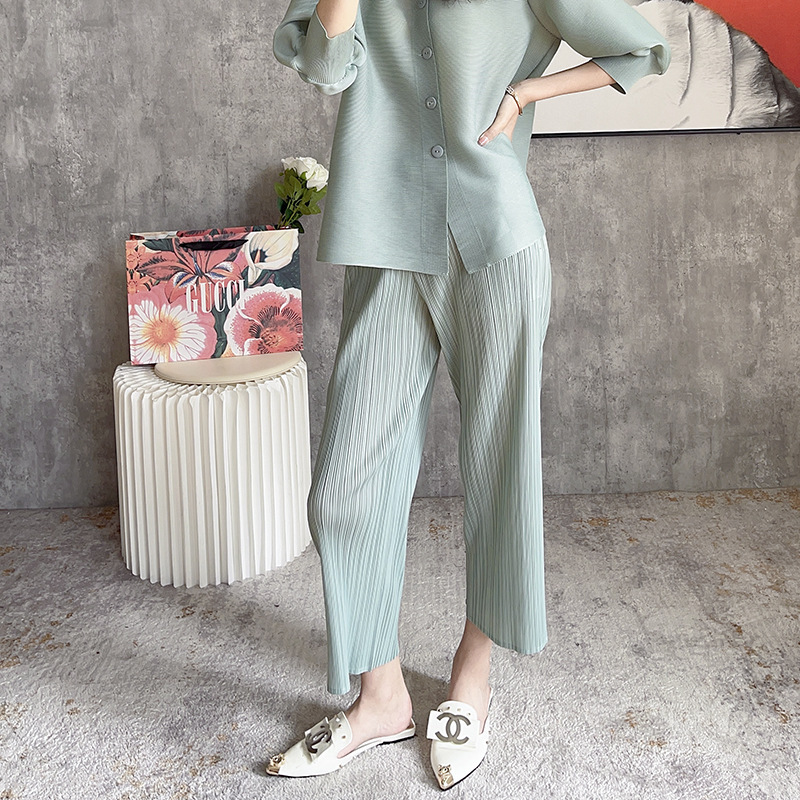 2025 Casual Pants Women's Spring and Summer Simple Elastic Loose Pants for Small Size Slimming High Waist Pleated Straight Pants