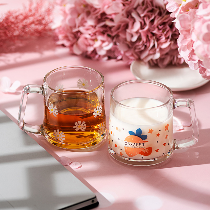 Glass Material Cute Letter Flower Strawberry Glass Water Bottles 1 Piece