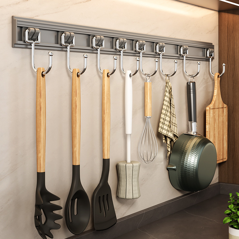 Factory supply kitchen storage hook multifunctional non-perforated removable hanging pole bathroom wall-mounted rack