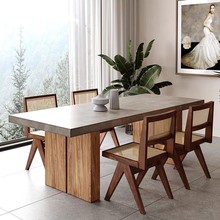 北欧实木会议桌复古仿水泥色餐桌简约长方形家用书桌工作台洽谈桌