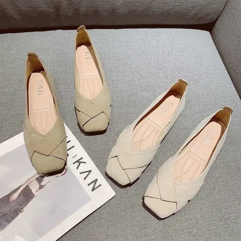 싱글 레이어 슈즈 여성용 2023 New Fashion 비니 슈즈 여성용 플랫 슈즈 로우 컷 여성용 싱글 레이어 슈즈 봄과 가을 요정 부드러운 가죽 여성용 싱글 레이어 슈즈