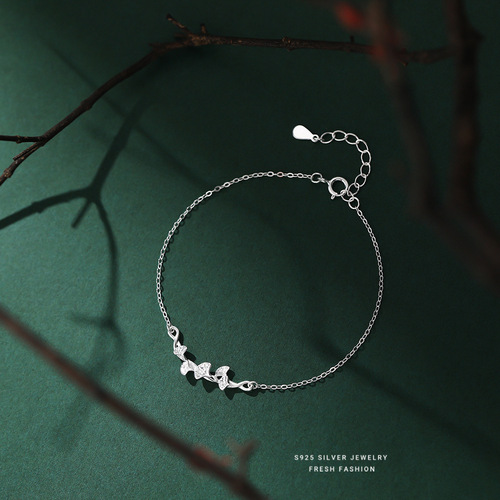 S925 sterling silver ginkgo leaf Mother's Day bracelet Japanese light luxury simple fresh forest niche design bracelet bracelet