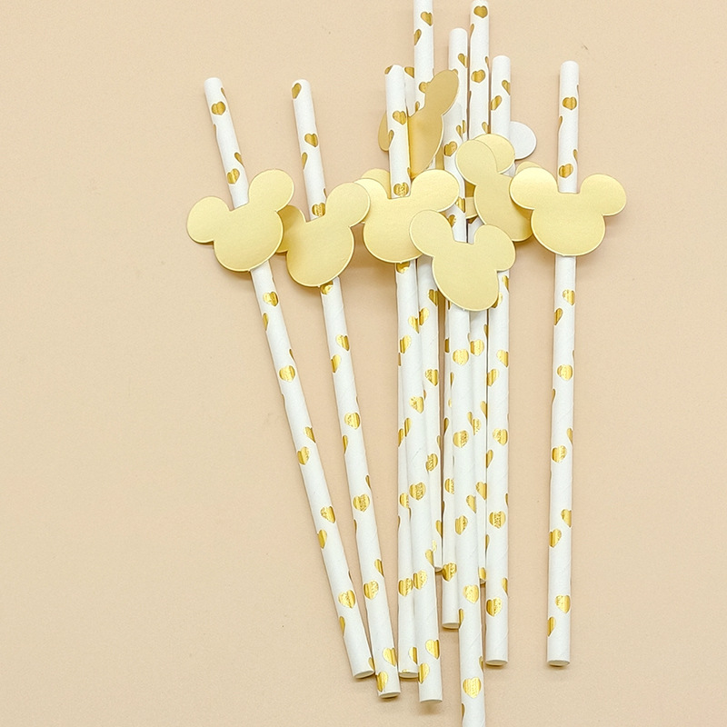 Fabricante al por mayor creativo fiesta paja decorativa serie de frutas con tarjetas Mickey papel paja creativa