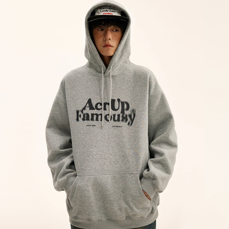 Men's Spring Heavy Fuzzy Letter Hooded Printed Sweatshirt Men's American Style Loose Slimming High Street Couple Top