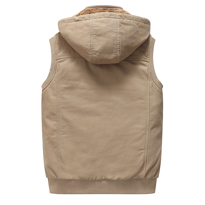 Samtweste mit abnehmbarer Kapuze für Herren, neue warme Weste für Herren mittleren Alters, Herbst und Winter, Papas Kleidung, Leibchen_voghion.com