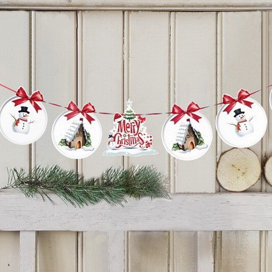 Banderas navideñas transfronterizas en stock, 24 tipos de banderas de dibujos animados, decoraciones navideñas al por mayor de fabricantes, admiten pedidos de lotes mixtos.