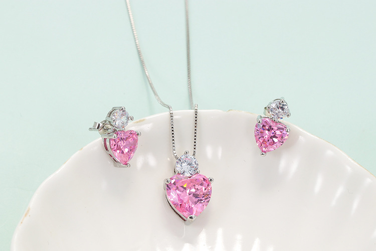 Earrings + Necklace + Jewelry Quantity Daily, Street Occasion Copper Inlay Heart Shape Zircon Earrings Necklace