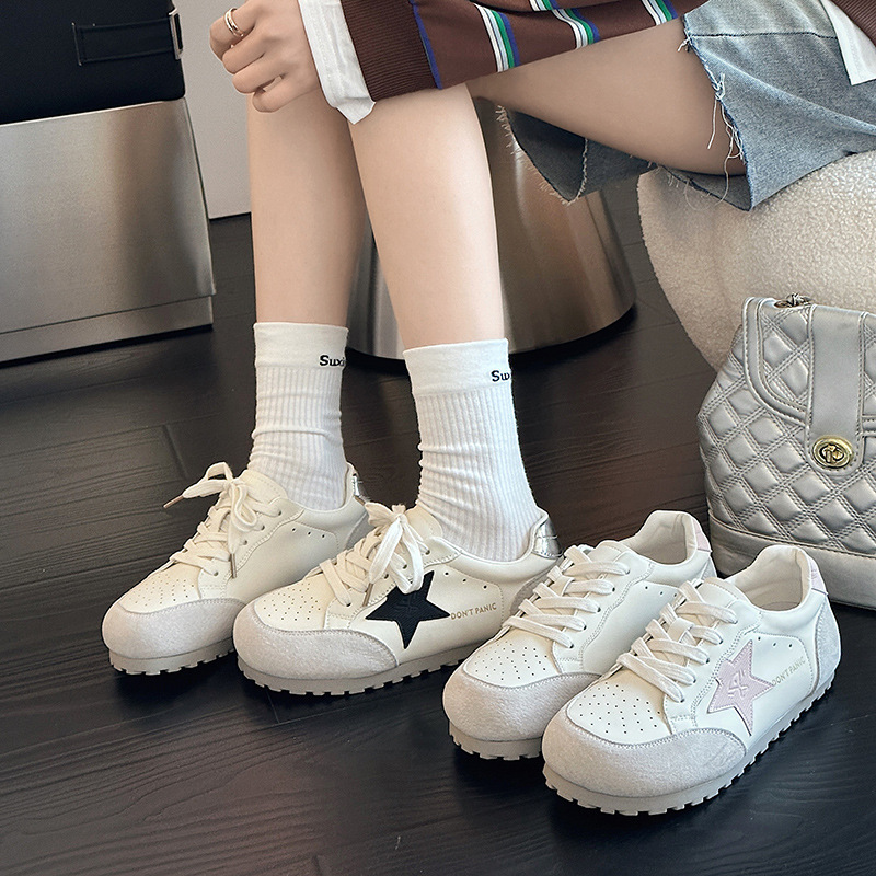 Plus Size Women's Shoes with a  Feel 2025 Spring Round-Toe Five-Pointed Star Color Matching Versatile Fashionable Casual Shoes Size 35 to 43
