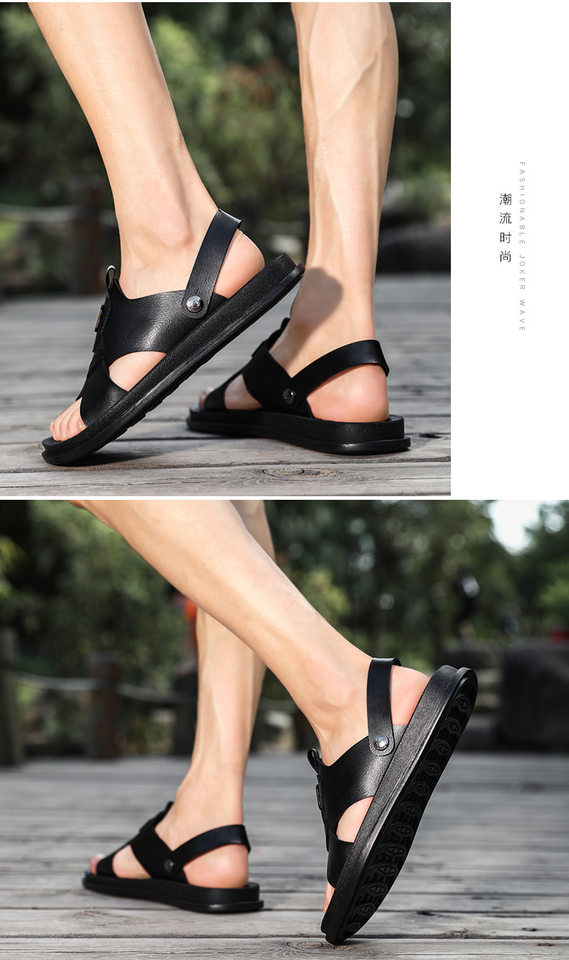 Dép sandal nam quai ngang hở ngón chất liệu da PU chống trơn trượt, thoáng khí — Màu kaki, Màu nâu, Nâu đỏ, Đen toàn bộ chi tiết 19