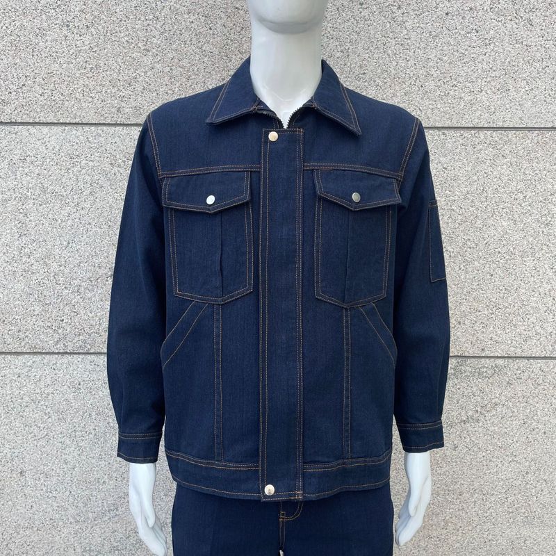 春秋长袖牛仔工作服纽扣套装耐磨防烫加厚绣字定制LOGO电焊劳保服|undefined