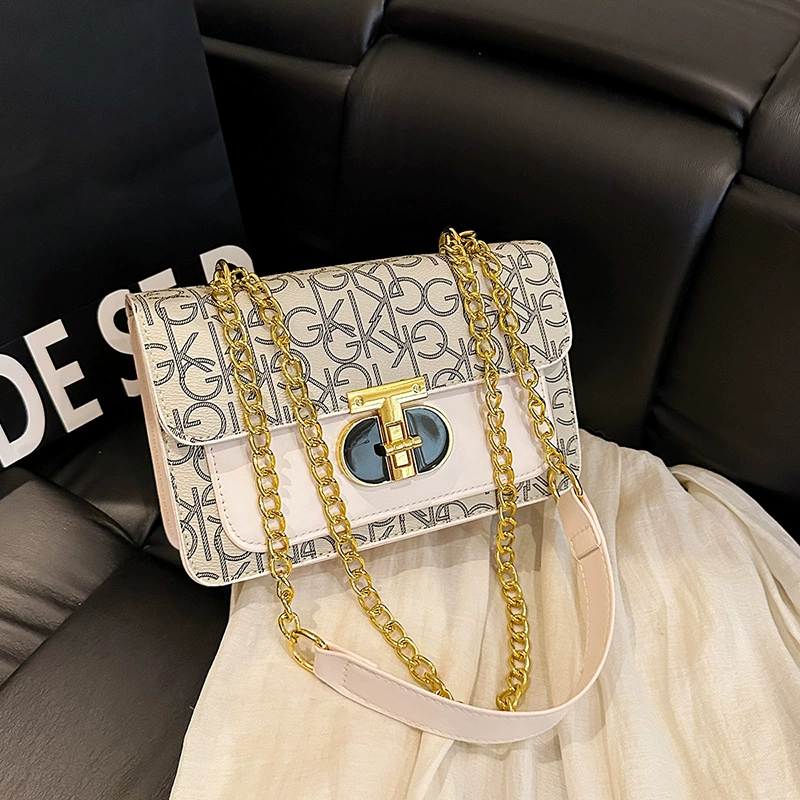 Сумка-клатч женская на плечо с контрастной застежкой-цепочкой, маленькая квадратная, повседневная, весна 2025, для телефона, уличный стиль