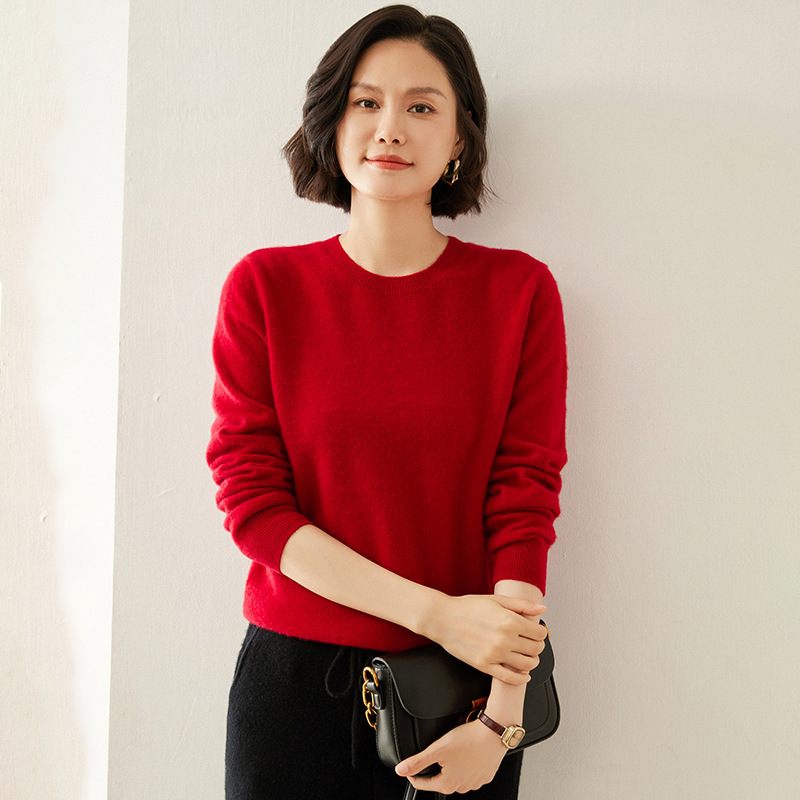 12-Pin Flat Round Neck Cashmere Base Shirt Women's Autumn and Winter Solid Color Long-Sleeved Knitted Sweater All-Match Comfortable Pullover Sweater 12-Pin Flat Round Neck Cashmere Base Shirt Women's Autumn and Winter Solid Color Long-Sleeved Knitted Sweater All-Match Comfortable Pullover Sweater