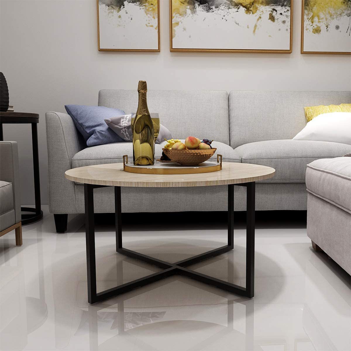 Mesa de té lujosa mesa de sofá de sala de estar alta sensación redonda mesa de café de madera sólida mesa de café de madera