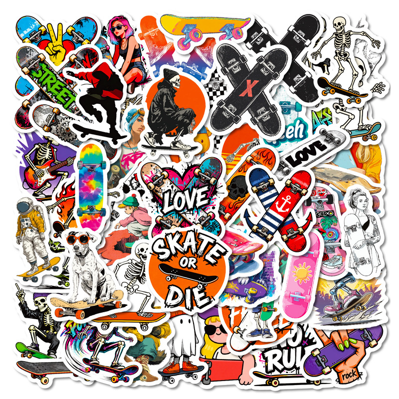 New 56-Piece Street Style Skateboard Culture Creative Sticker Set, Trendy Cool Skull Graffiti, Cross-Border Personalized Decoration Material Set New 56-Piece Street Style Skateboard Culture Creative Sticker Set, Trendy Cool Skull Graffiti, Cross-Border Personalized Decoration Material Set