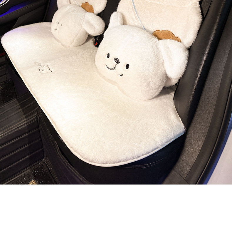 Car Seat Cushion Winter Plush Cartoon Cute Bear Fleece-Lined Thickeneded High-End Rear Single-Piece Seat Cover for Girls