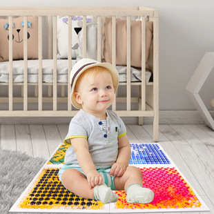 Leak-Proof Design Sensory Pedal Brick Children's Room Step Mat Colorful Liquid Playroom Use Square Floor 4 Pieces