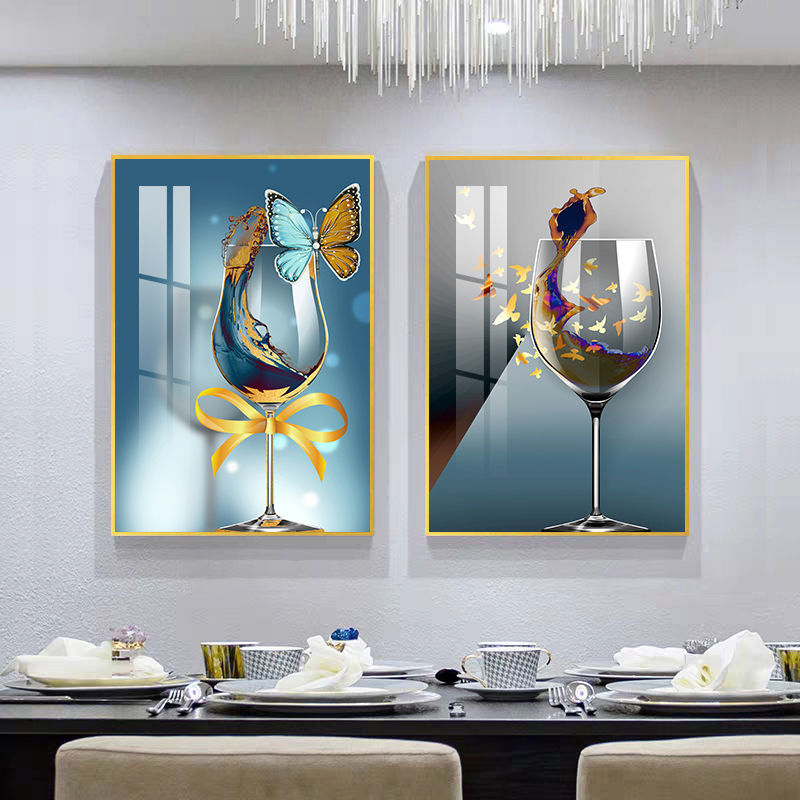 Pintura decorativa de comedor simple mesa de comedor cuelga pinturas de porcelana de cristal de fondo pinturas murales sin perforación