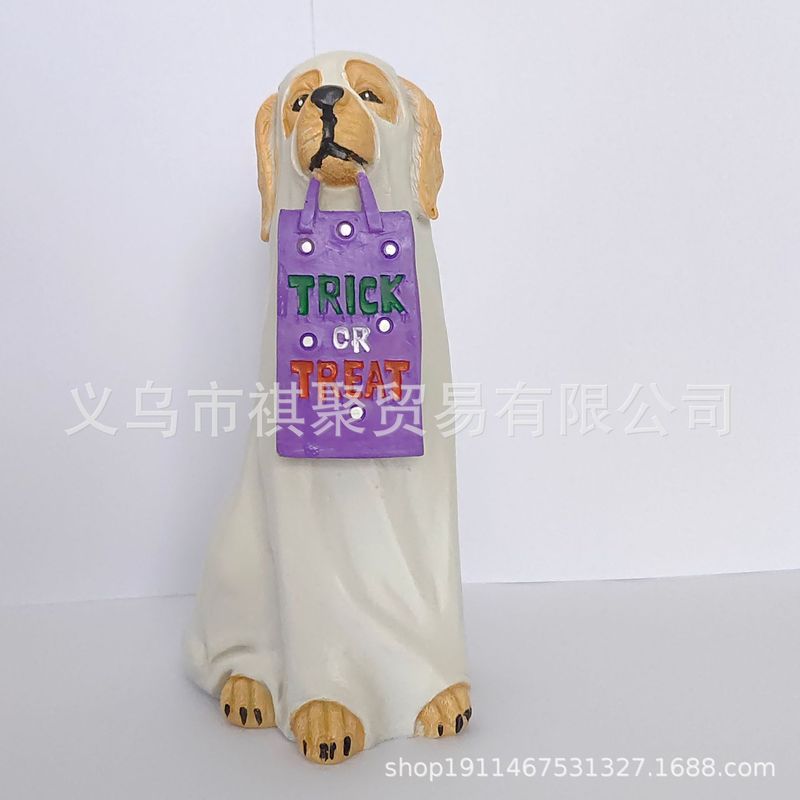 独立駅の子犬のカボチャのキャンディーの碗のクリスマスの置物のベランダの入り口は贈り物の樹脂の工芸品を保管します。|undefined