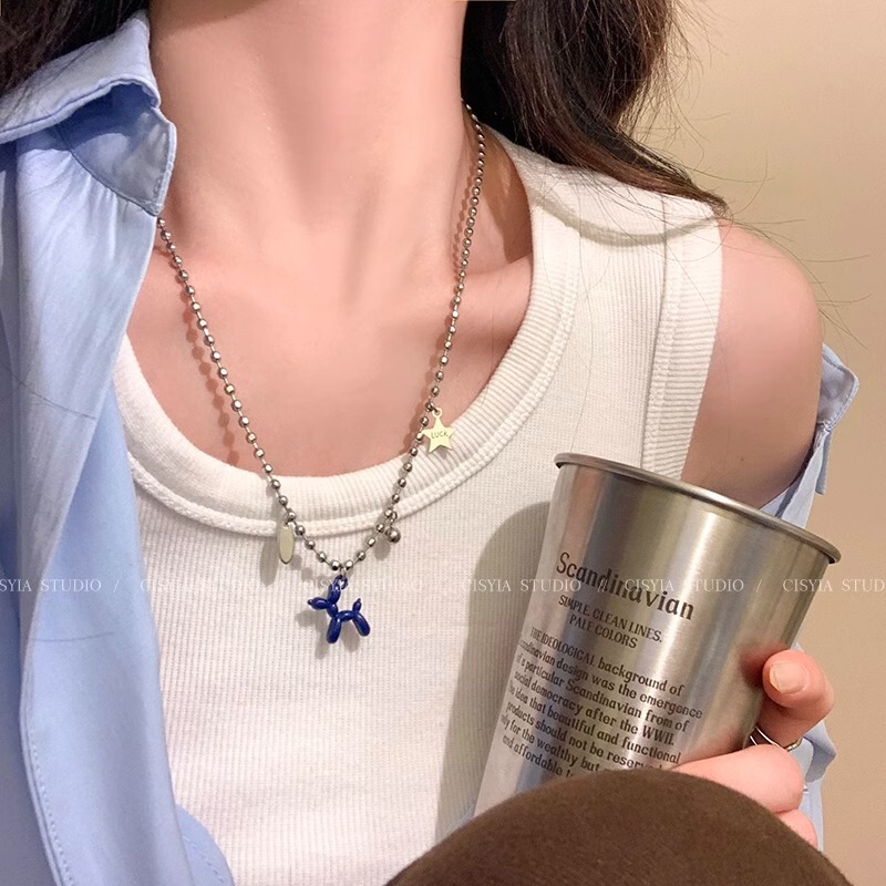 Balloon Puppy Necklace for Women, Light Luxury, High-End, Hip-Hop Sexy, Long Sweatshirt Chain, Niche Spring Accessories for Women