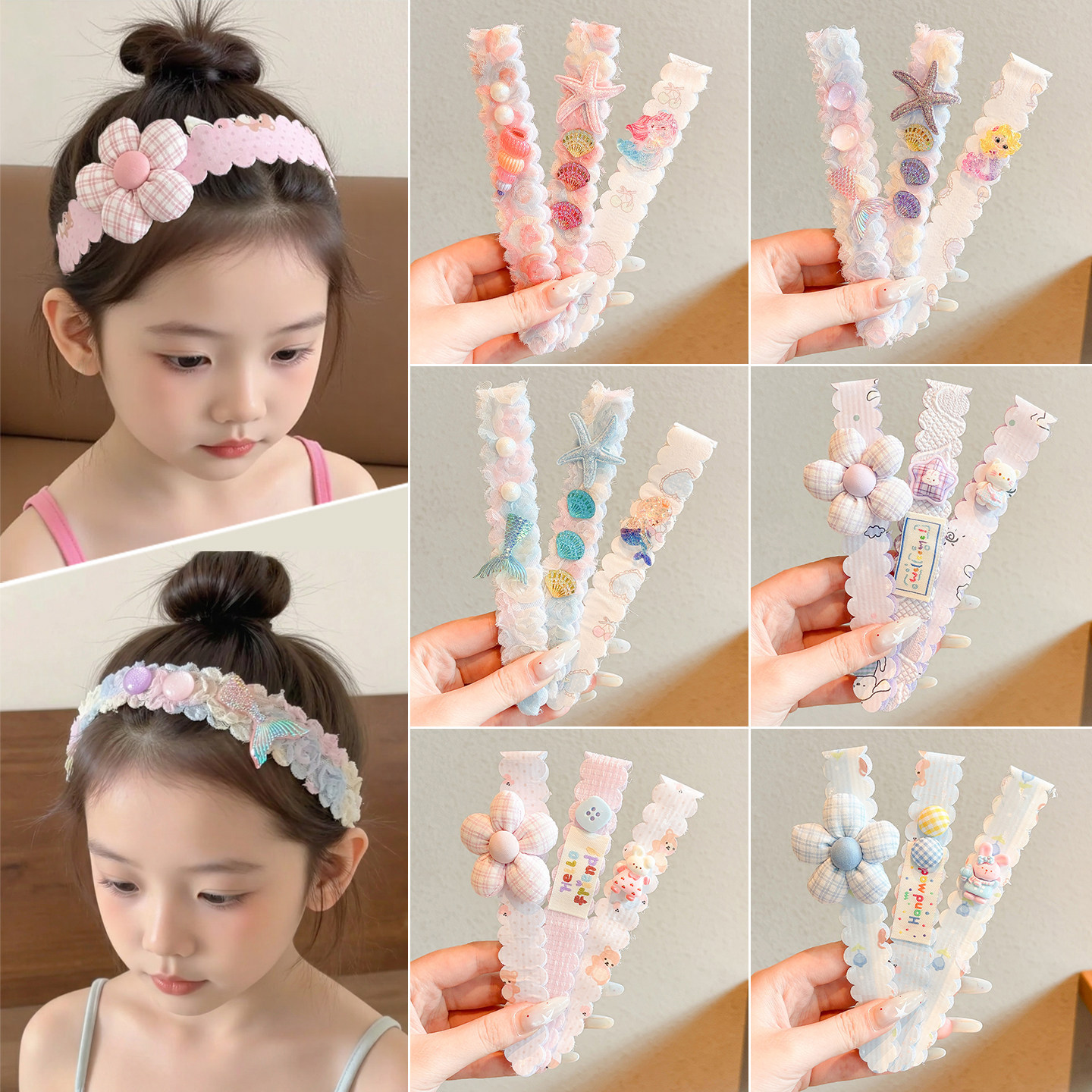 Children's hairband with Velcro, starfish and shell design, baby hairband, hair tidying tool, girls' bangs sticker, girls' hair accessory
