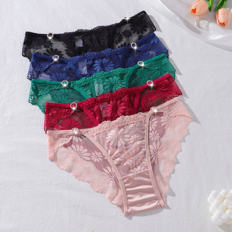 Foreign Trade Hot Style Pure Lust Forest Thin Transparent Briefs Sexy Mesh Lace Mid-Low Waist Underwear for Women Comfortable