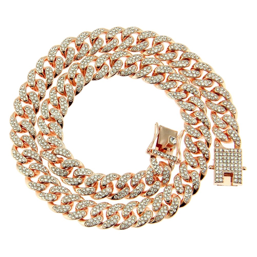 Venta caliente europeo y americano hip hop hiphop Miami cubano collar hombres diamante-incrustado gran cadena de oro collar al por mayor