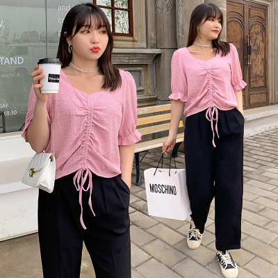 suit 200 Pounds of fat mm Sense of design French jacket Easy Paige Wide leg pants 2393 Extra large size