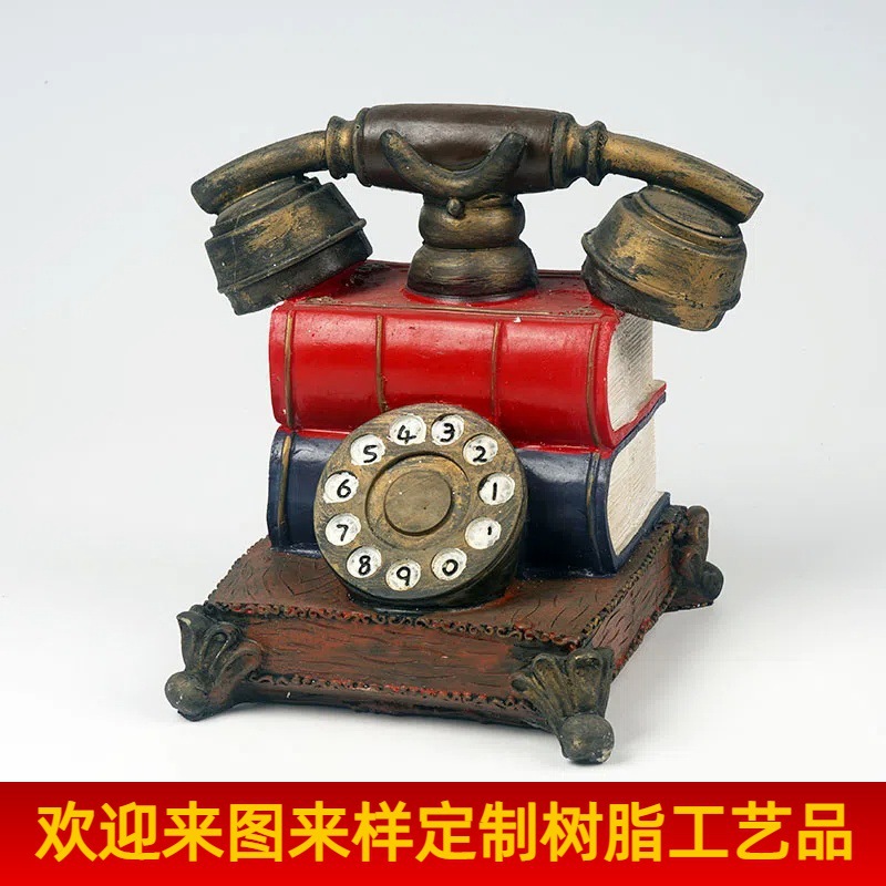 复古美式电话树脂摆件家居装饰品拍摄道具怀旧电话机模型树脂工艺