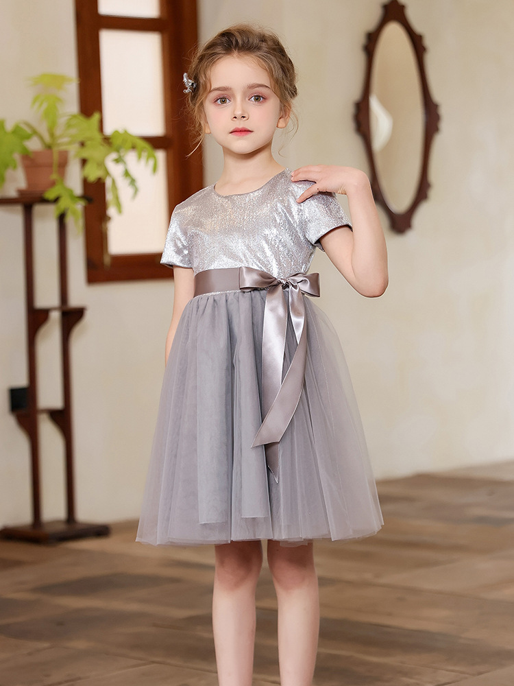 Vestido de niña vestido de verano vestido de princesa de alta gama vestido de gasa de red de un año vestido de rendimiento para niños del día del niño corto