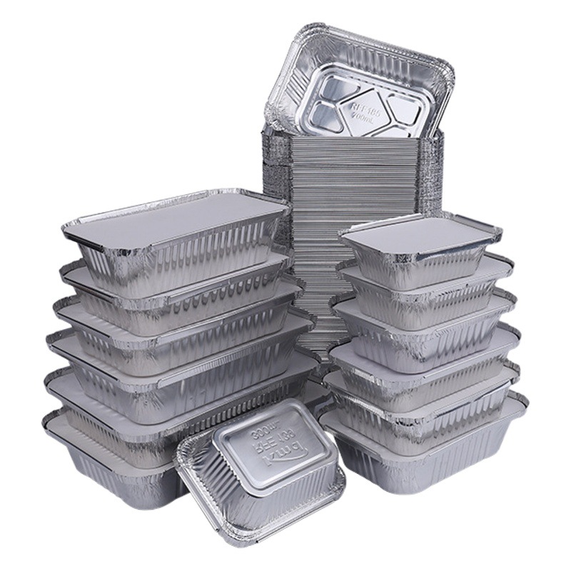 Thickened Tin Paper Box Barbecue Baked Rice Rectangular Tin Foil Paper Plate Tin Paper Bowl Disposable Packaging Aluminum Foil Lunch Box Commercial