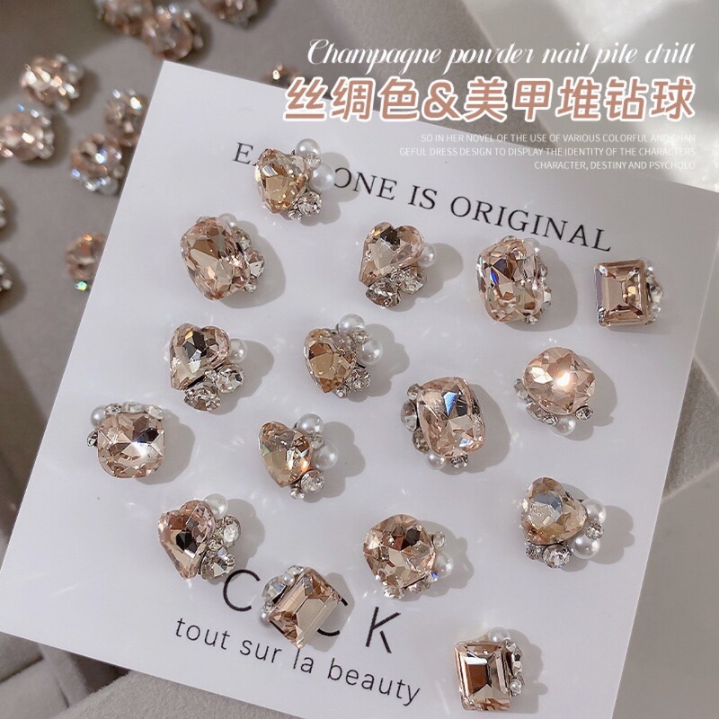 Champagne color pile drill ball nail jewelry finished fat square crooked heart peach heart axe pile drill super flash nail decoration drill Champagne color pile drill ball nail jewelry finished fat square crooked heart peach heart axe pile drill super flash nail decoration drill
