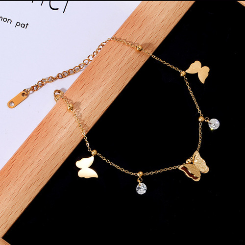  titanium steel non-fading 18K gold plated butterfly anklet for women ins cool style simple internet celebrity trendy